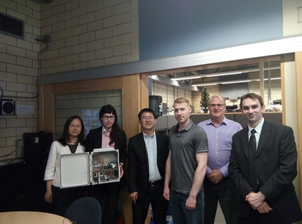 AUG and Prof. Yao visit U of T’s lab. (left to right, Xia Liu (AUG), Natalia Mykhaylova (U of T), Prof Maosheng Yao (Peking), Kris Herod (U of T), Prof. Greg Evans (U of T), Dr. Eric Morris (AUG))